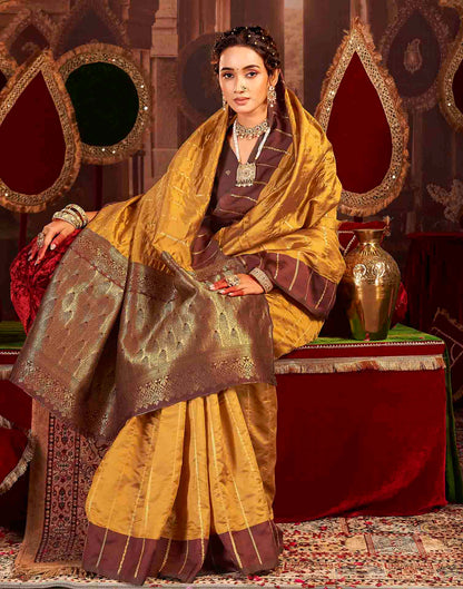 Camel Brown Silk Woven Zari Stripe Saree