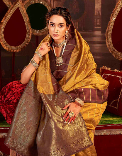 Camel Brown Silk Woven Zari Stripe Saree