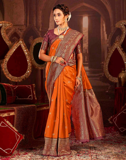 Orange Silk Woven Banarasi Saree