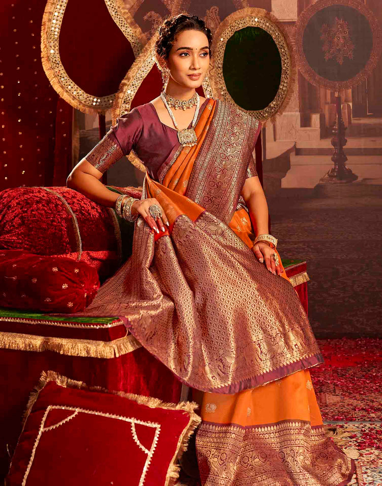 Orange Silk Woven Banarasi Saree