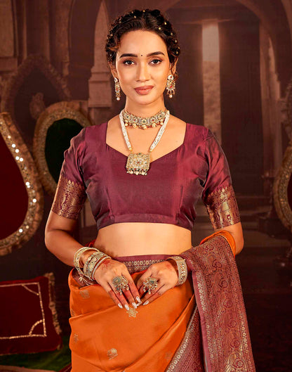 Orange Silk Woven Banarasi Saree