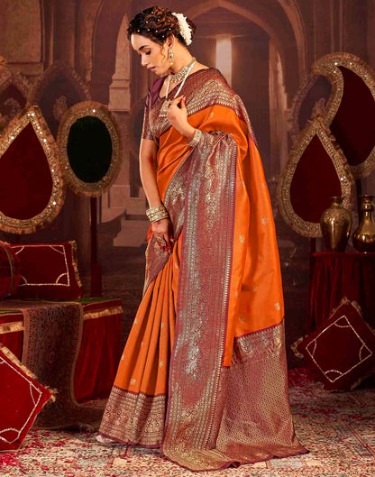 Orange Silk Woven Banarasi Saree