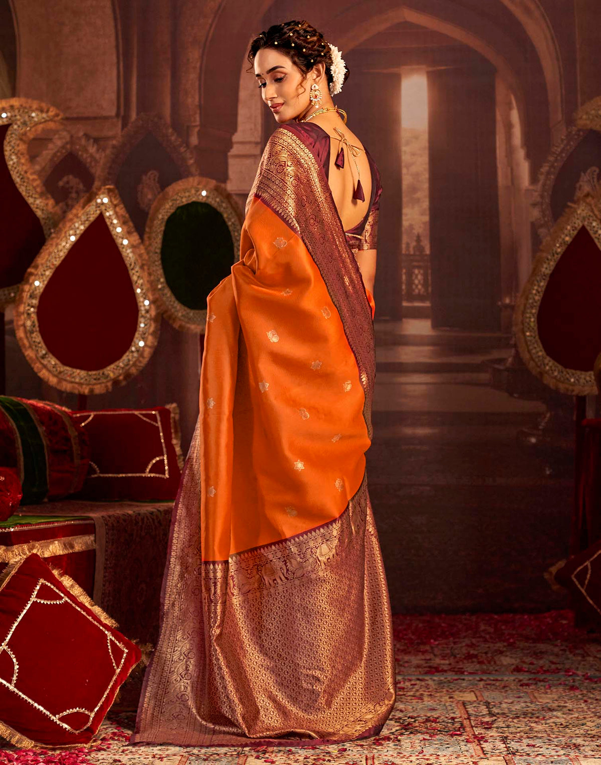 Orange Silk Woven Banarasi Saree