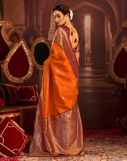 Orange Silk Woven Banarasi Saree