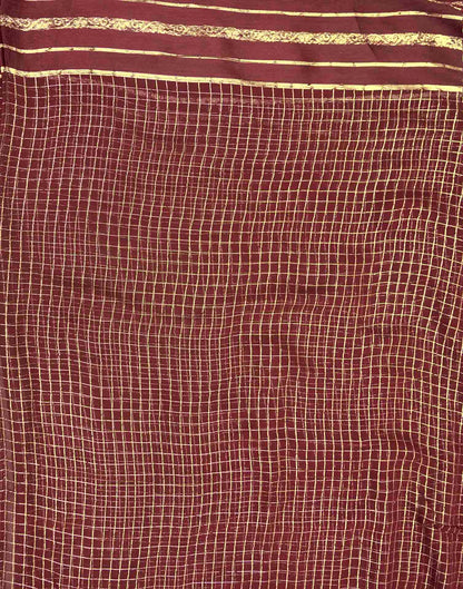 Chocolate Brown Georgette Woven Checked Saree