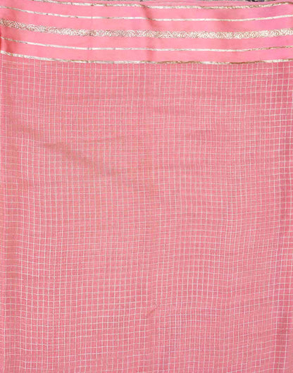 Baby Pink Georgette Woven Checked Saree