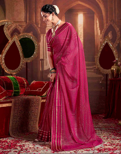 Rani Pink Georgette Woven Checked Saree