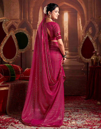 Rani Pink Georgette Woven Checked Saree