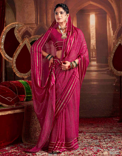 Rani Pink Georgette Woven Checked Saree