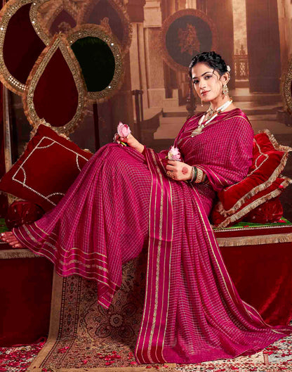 Rani Pink Georgette Woven Checked Saree
