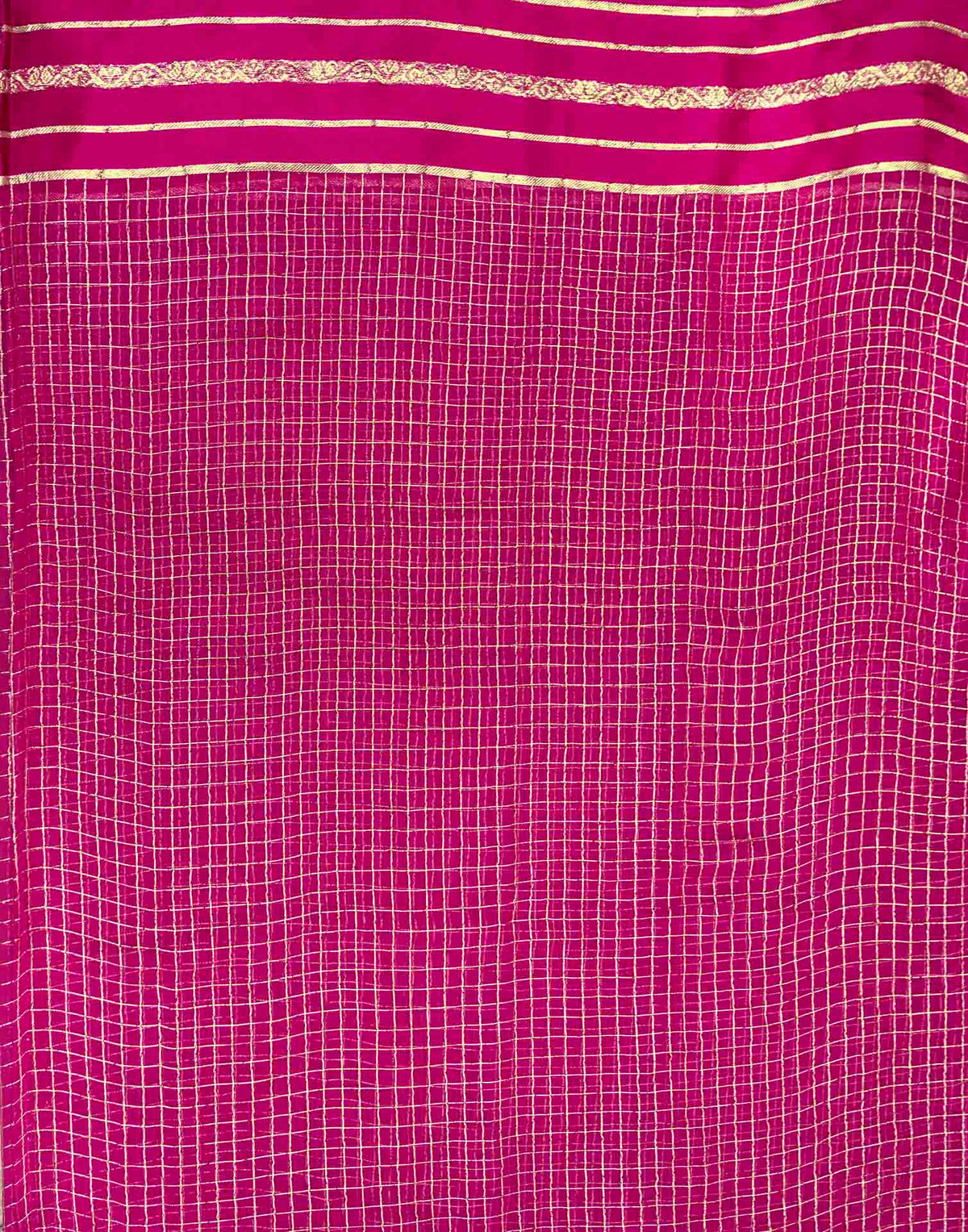 Rani Pink Georgette Woven Checked Saree