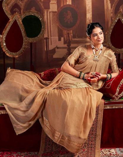 Cream Georgette Woven Checked Saree