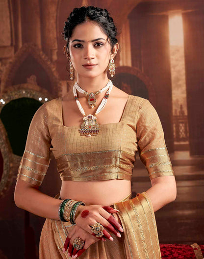 Cream Georgette Woven Checked Saree