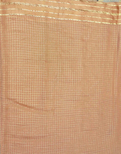 Cream Georgette Woven Checked Saree