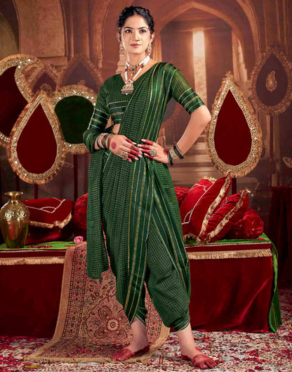 Green Georgette Woven Checked Saree