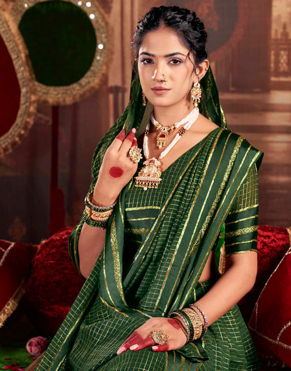 Green Georgette Woven Checked Saree