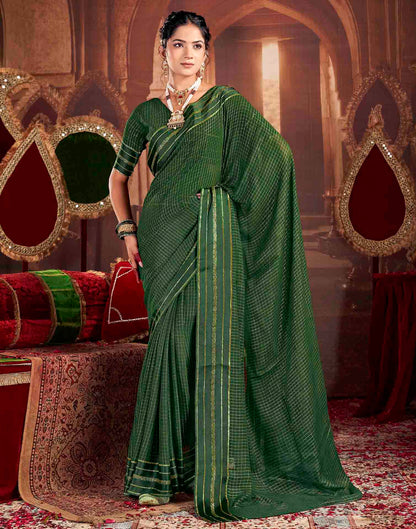 Green Georgette Woven Checked Saree