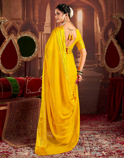 Yellow Georgette Woven Checked Saree