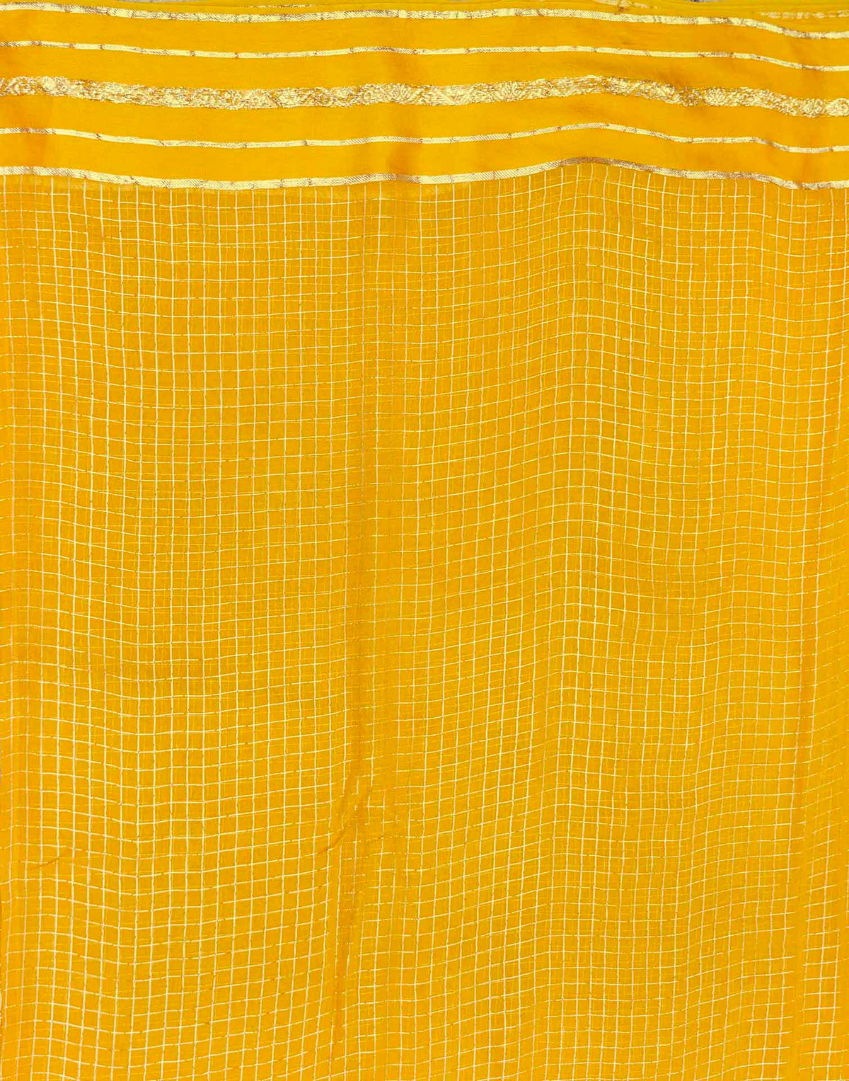 Yellow Georgette Woven Checked Saree