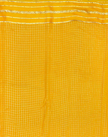 Yellow Georgette Woven Checked Saree