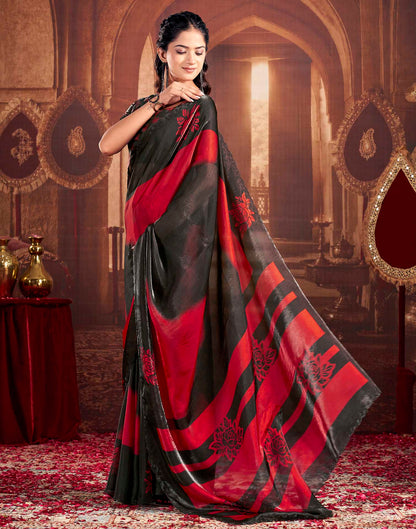 Red Shimmer Floral Printed Saree