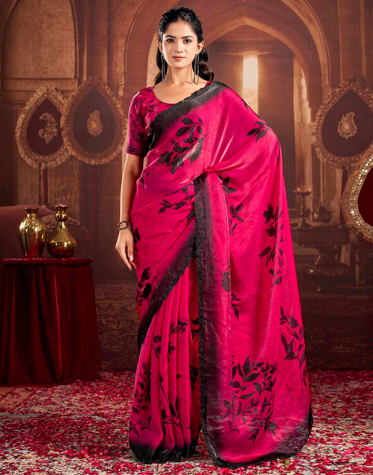 Magenta Shimmer Floral Printed Saree