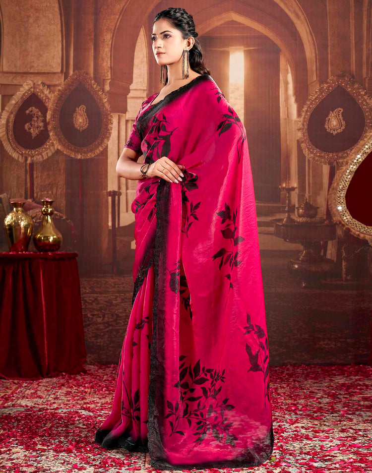 Magenta Shimmer Floral Printed Saree