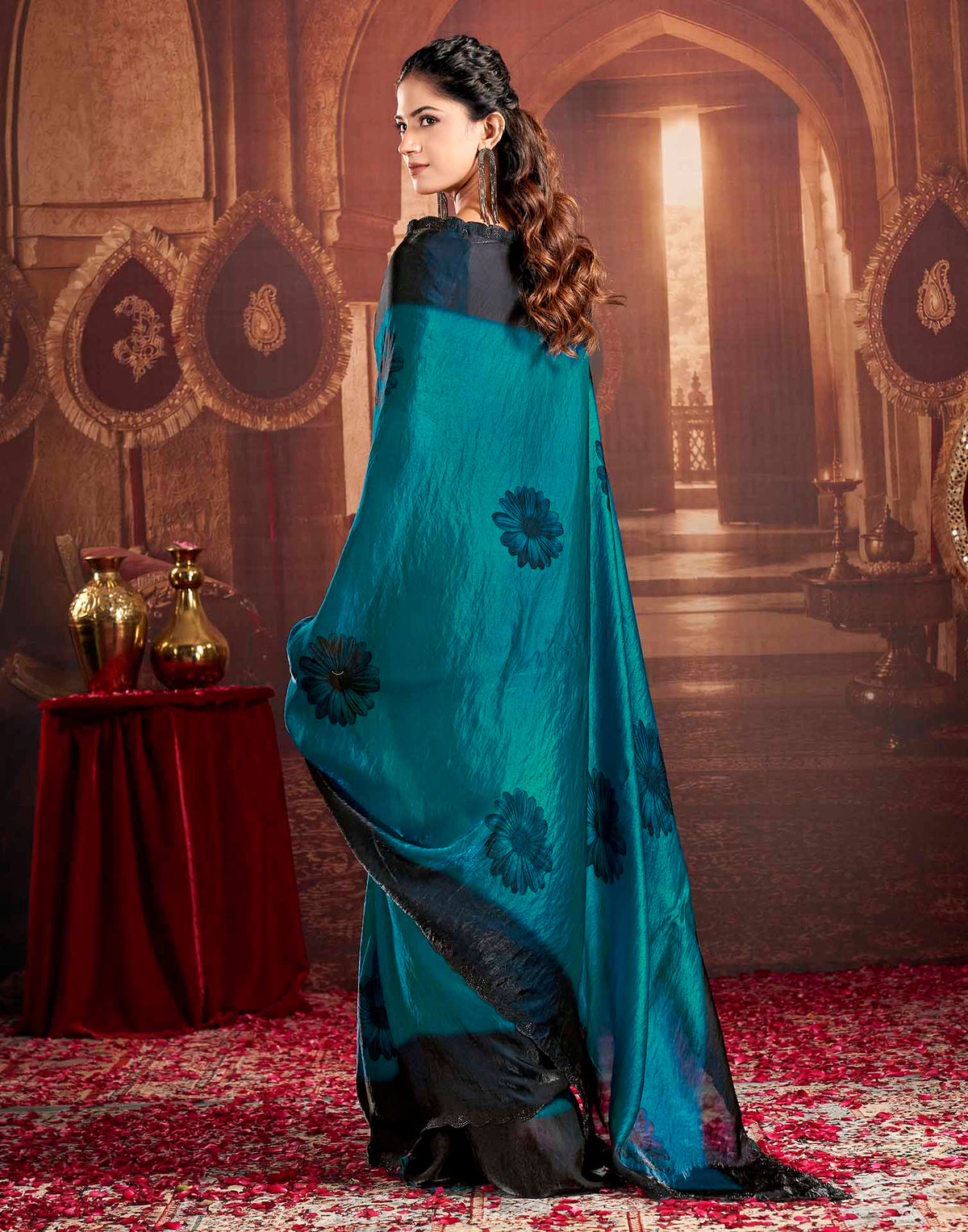 Blue Shimmer Floral Printed Saree