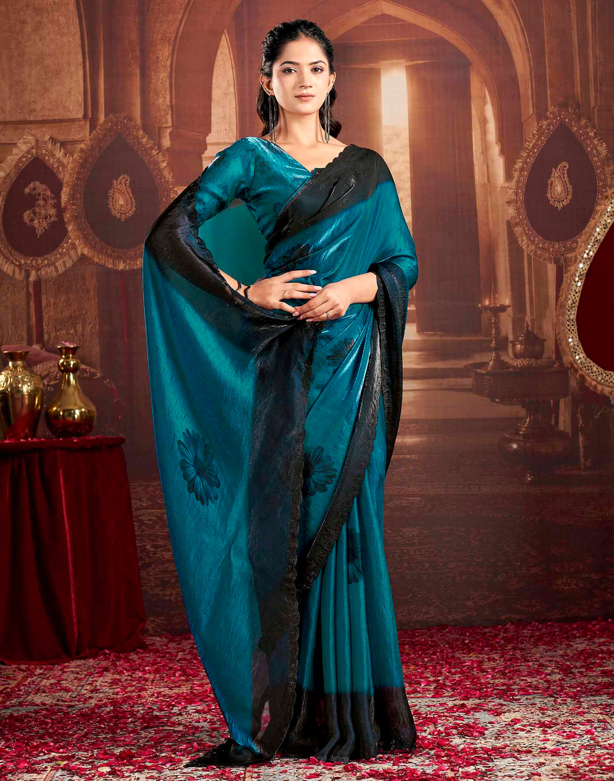Blue Shimmer Floral Printed Saree