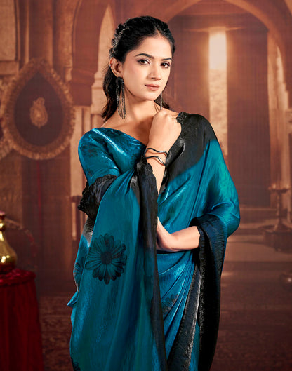 Blue Shimmer Floral Printed Saree