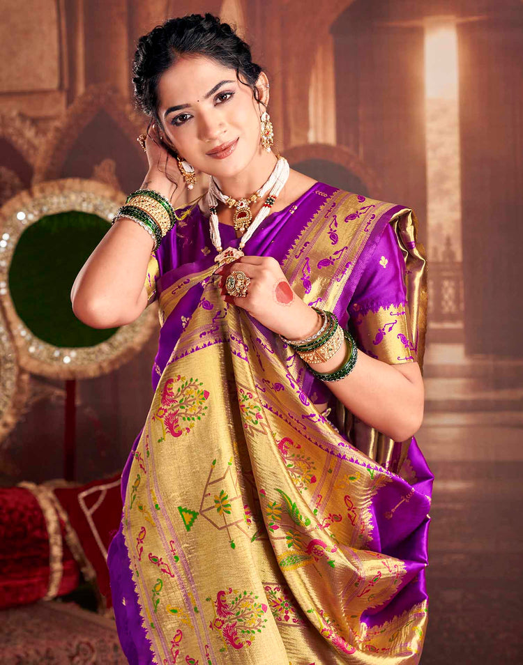 Purple Silk Woven Paithani Saree