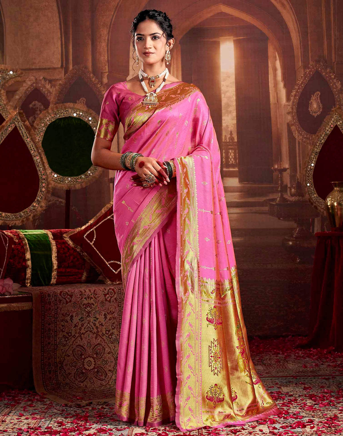 Baby Pink Silk Woven Paithani Saree