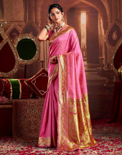 Baby Pink Silk Woven Paithani Saree