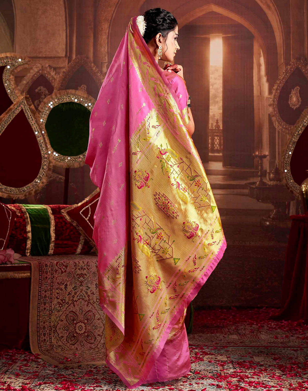 Baby Pink Silk Woven Paithani Saree