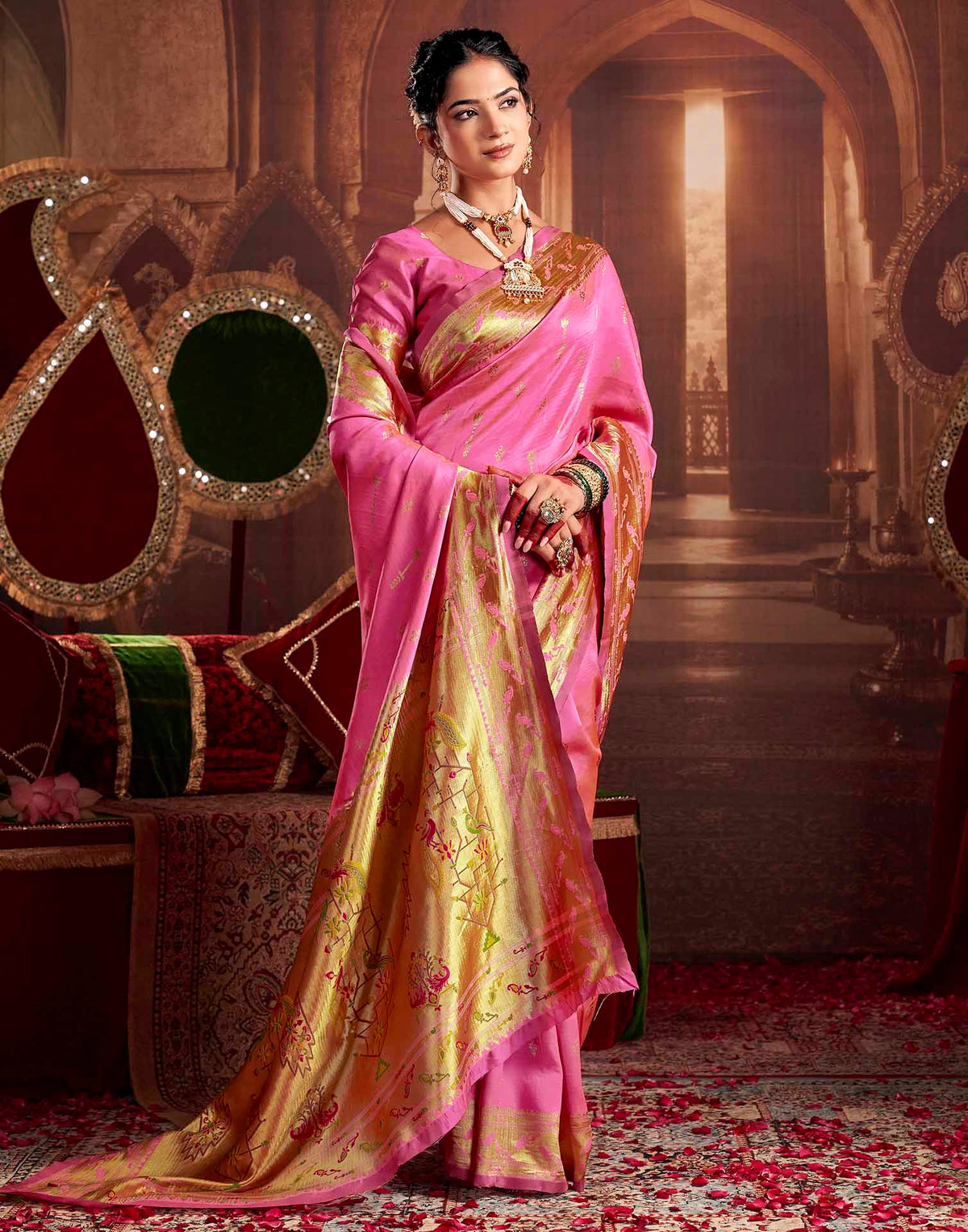Baby Pink Silk Woven Paithani Saree