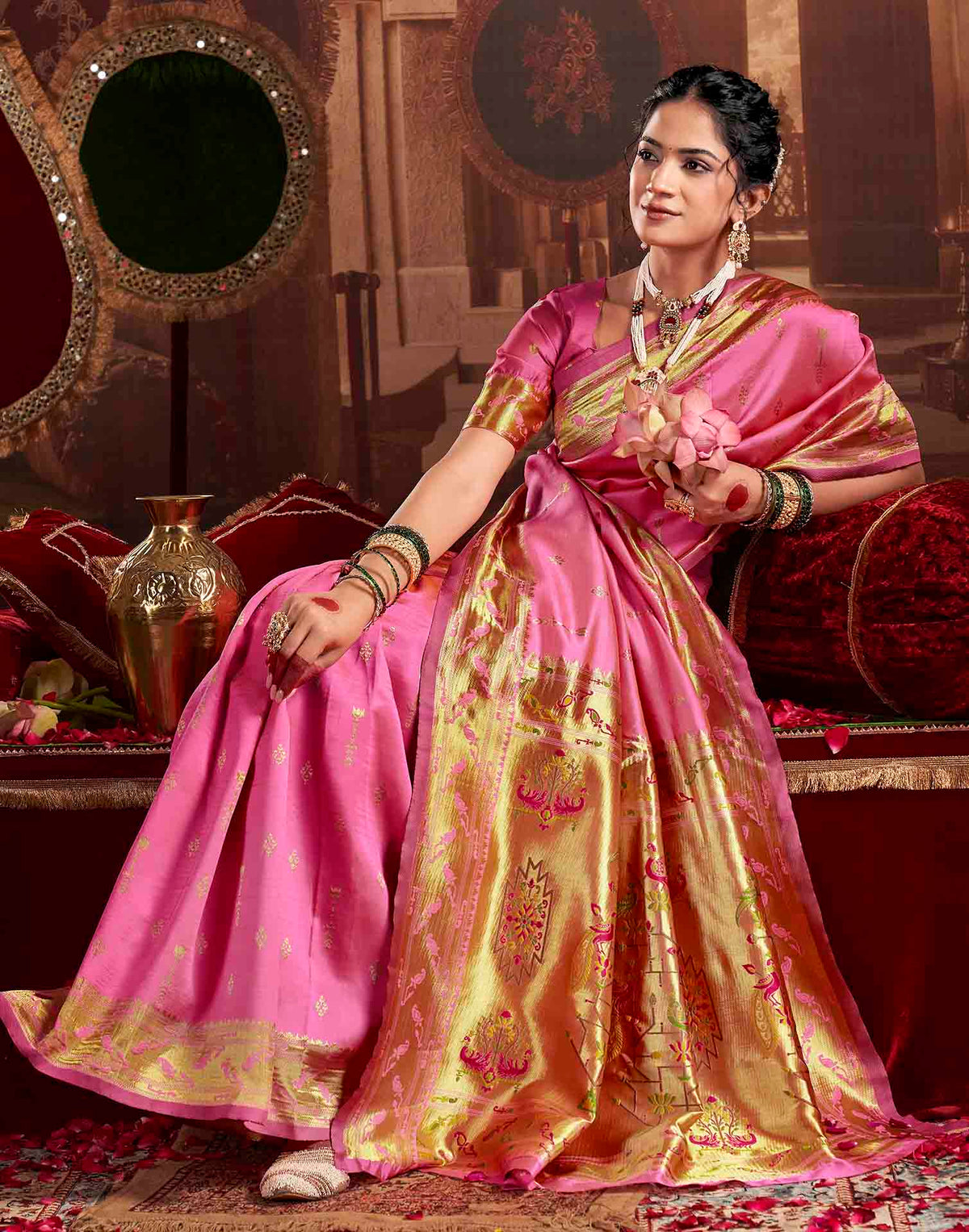Baby Pink Silk Woven Paithani Saree