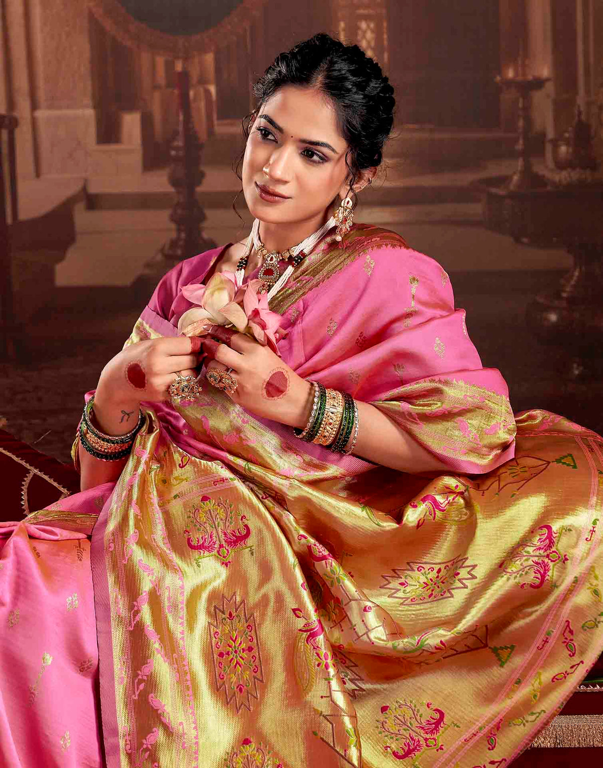 Baby Pink Silk Woven Paithani Saree