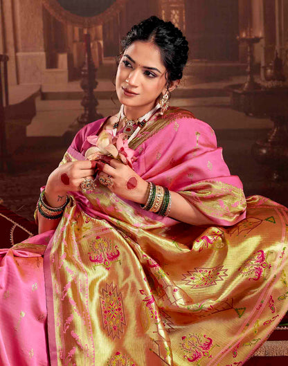 Baby Pink Silk Woven Paithani Saree