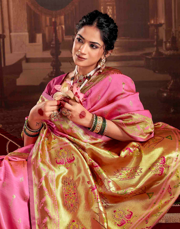 Baby Pink Silk Woven Paithani Saree