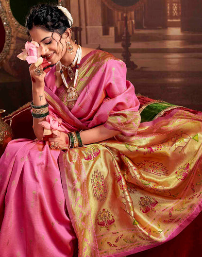 Baby Pink Silk Woven Paithani Saree