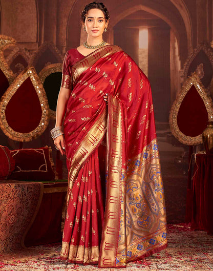 Ruby Red Silk Woven Paithani Saree