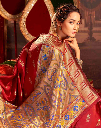 Ruby Red Silk Woven Paithani Saree