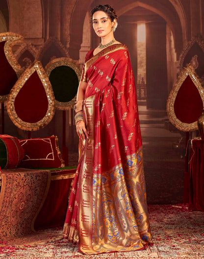 Ruby Red Silk Woven Paithani Saree