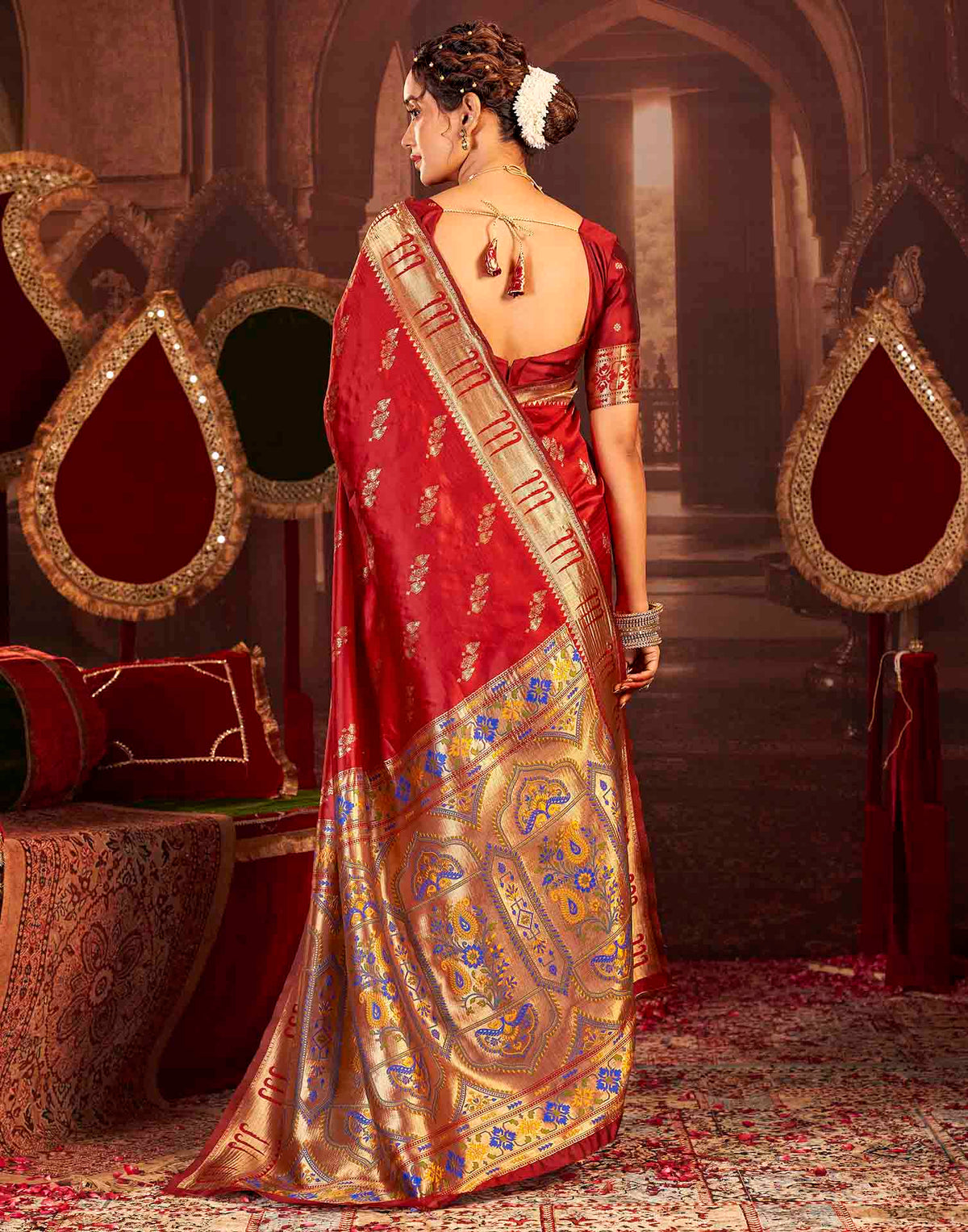 Ruby Red Silk Woven Paithani Saree