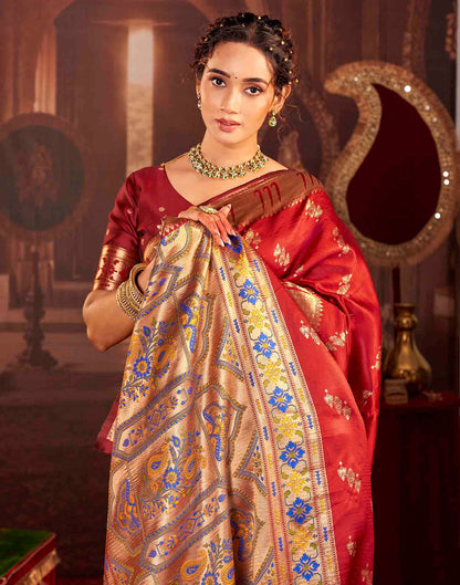 Ruby Red Silk Woven Paithani Saree