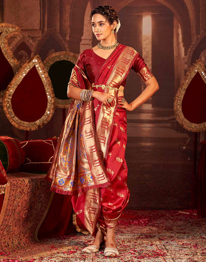 Ruby Red Silk Woven Paithani Saree