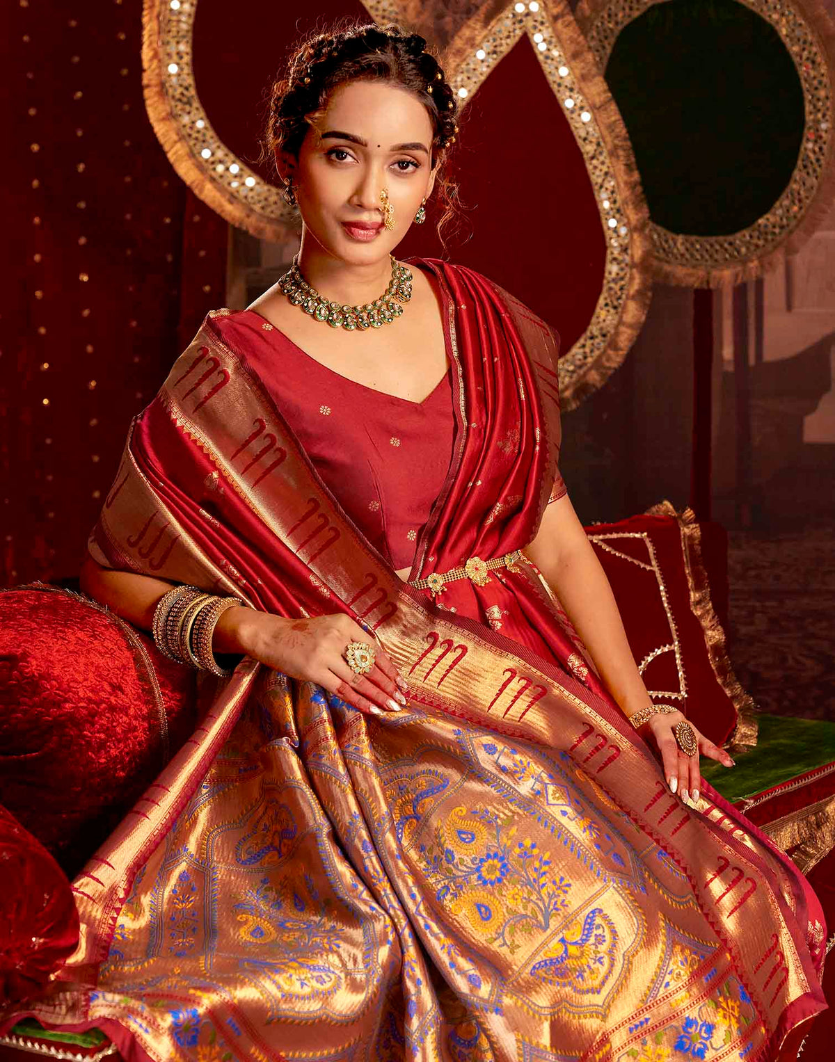Ruby Red Silk Woven Paithani Saree