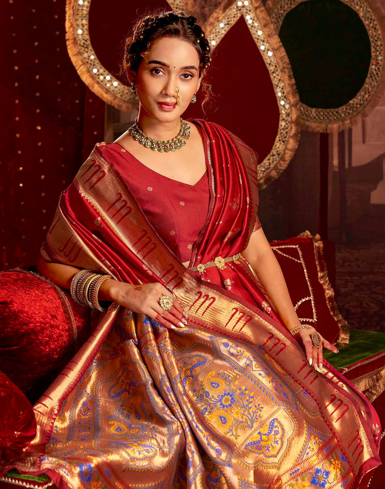 Ruby Red Silk Woven Paithani Saree