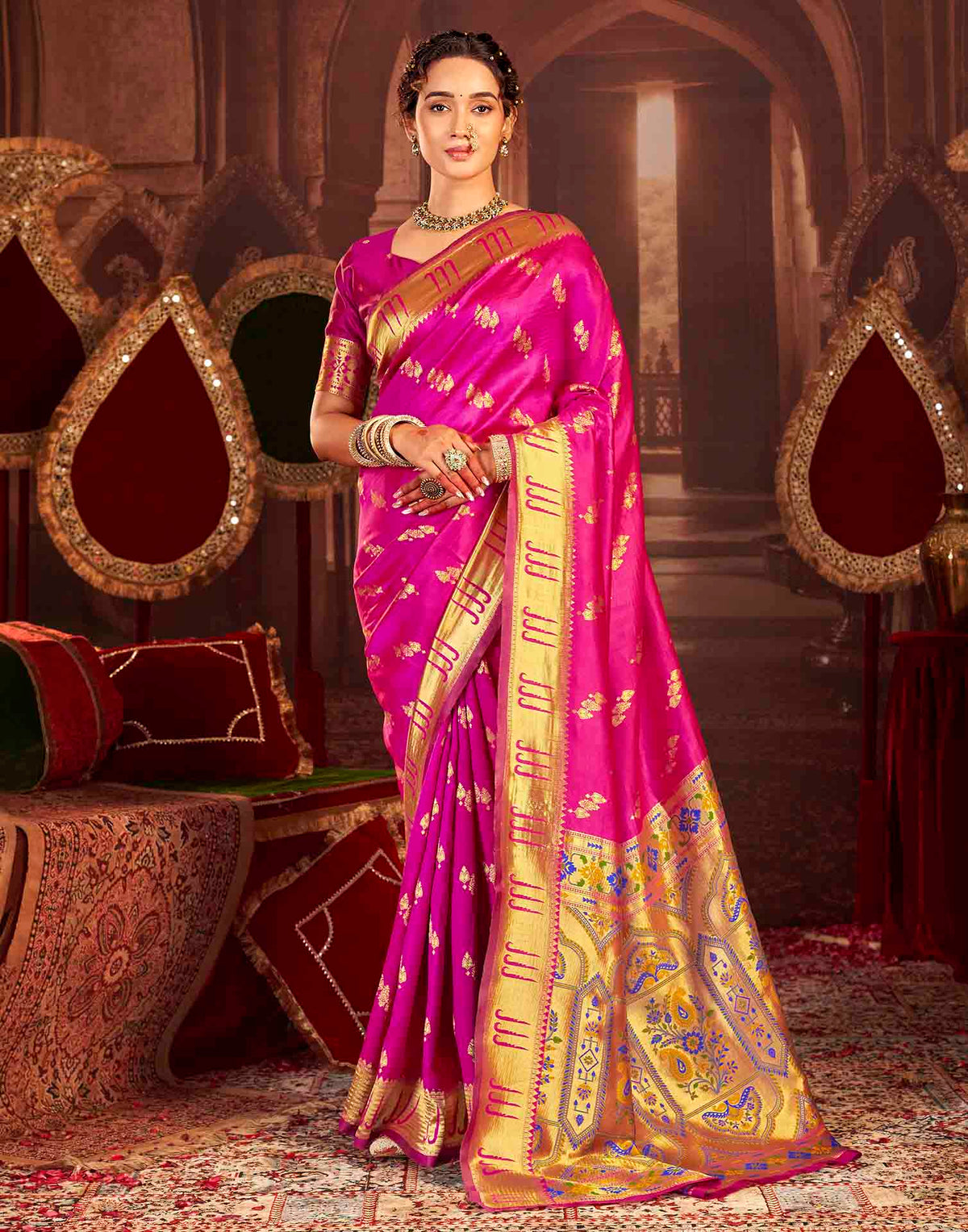 Magenta Silk Woven Paithani Saree