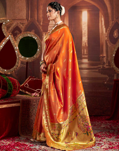 Rust Orange Silk Woven Paithani Saree